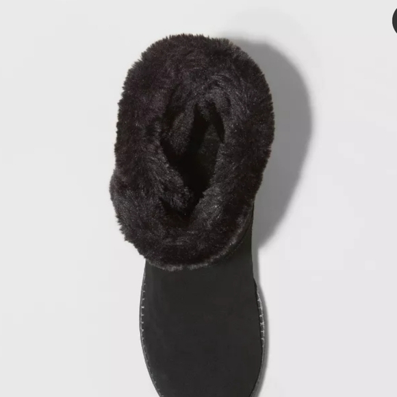 Black Faux Fur Lined Suede Winter Boots - Picture 3 of 8